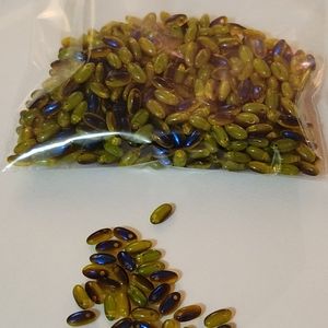 Czech glass Rizo beads 36 grams yellow Iris Blue